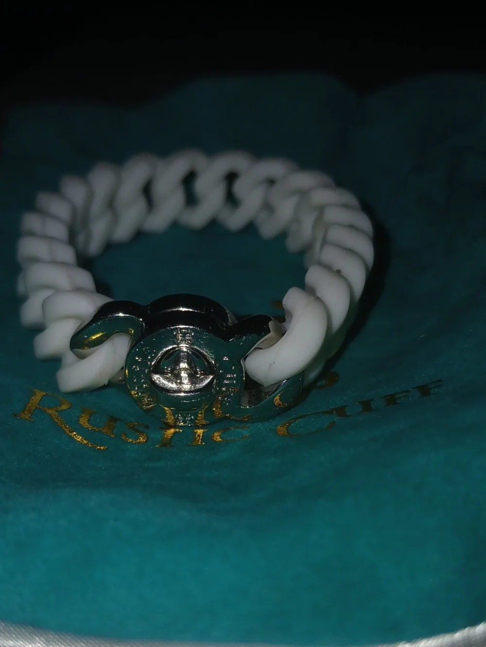 Rustic Cuff White Bracelet and Brand Bag